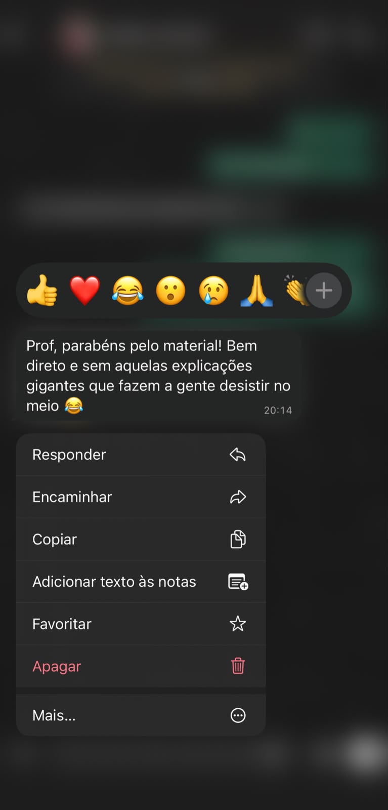 Print de conversa elogiando o material direto e sem explicações gigantes