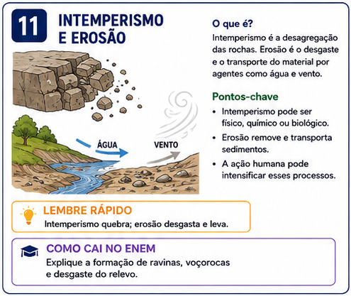 Flashcard: Intemperismo e erosão